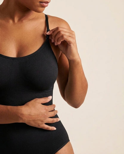 VELORA™ Sculpt Bodysuit in Black, adjustable strap detail