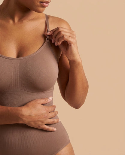 VELORA™ Sculpt Bodysuit in Mocha, adjustable strap detail