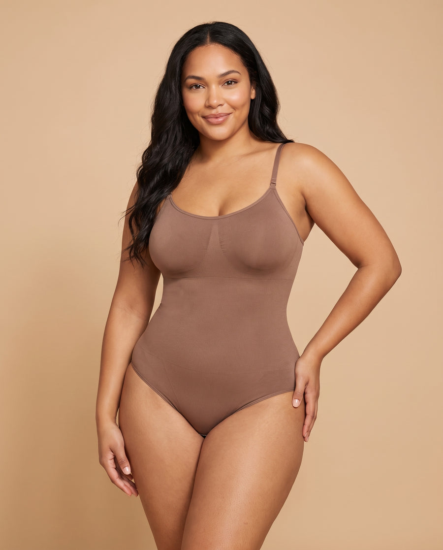VELORA™ Sculpt Bodysuit in Mocha, worn by a model